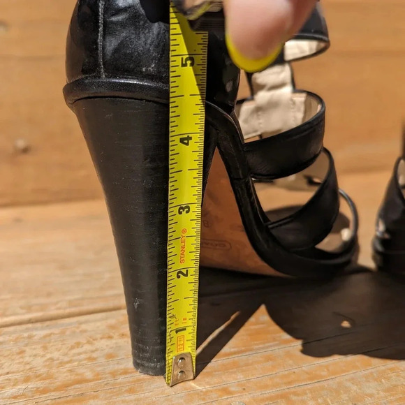 Coach Tamarah Black Leather Turn Lock Stacked Heels Women's Sandals - Picture 6 of 6